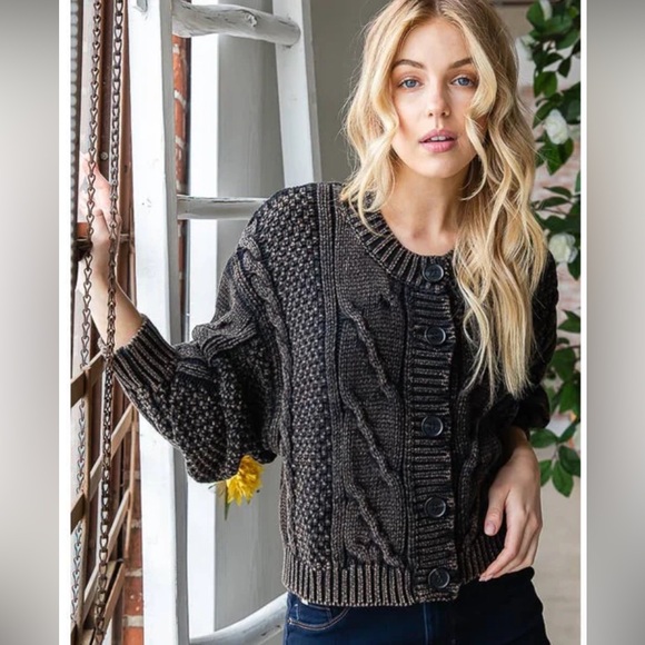 New Oli & Hali Mineral Wash Sweater Cardigan Top size XL - Picture 4 of 16